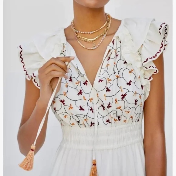 Anthropologie Embroidered RUFFLE-Sleeve Midi Dress - Picture 6 of 12